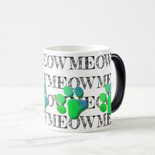 MEOW Typografie Green Blue Cat Paw Print Pet Spaß Verwandlungstasse