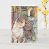 Meow vor Bistro Karte (Gelbe Blume)