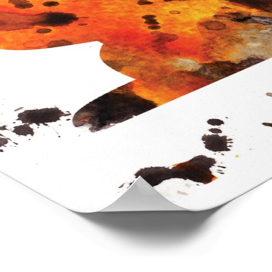 Meow Wasserfarbe - orange, schwarz, gelb Poster (Ecke)