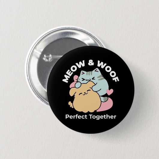 Meow & Woof perfekt zusammen - Niedliche Katze und Button (Vorne & Hinten)