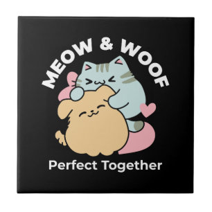 Meow & Woof perfekt zusammen - Niedliche Katze und Fliese