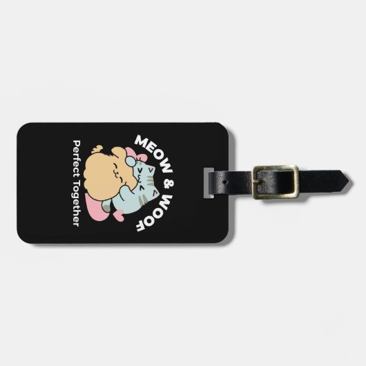 Meow & Woof perfekt zusammen - Niedliche Katze und Gepäckanhänger (Vorderseite horizontal)