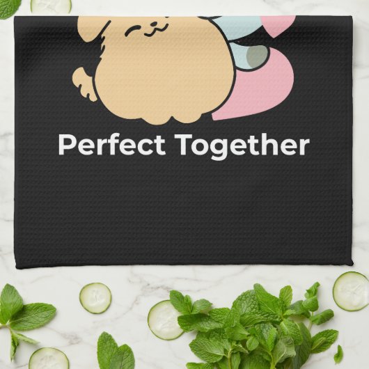 Meow & Woof perfekt zusammen - Niedliche Katze und Geschirrtuch (Gefaltet)