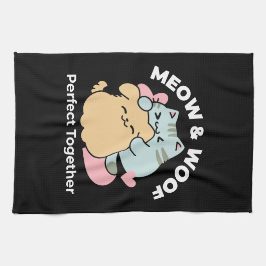 Meow & Woof perfekt zusammen - Niedliche Katze und Geschirrtuch (Horizontal)