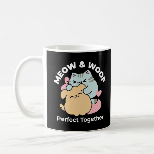 Meow & Woof perfekt zusammen - Niedliche Katze und Kaffeetasse (Links)