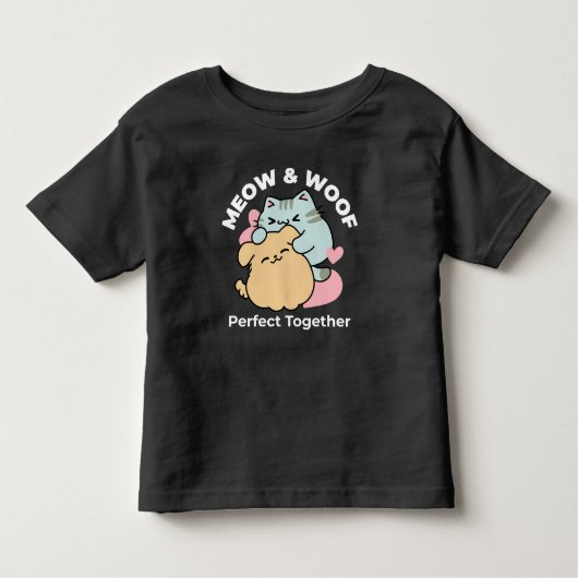 Meow & Woof perfekt zusammen - Niedliche Katze und Kleinkind T-shirt (Vorderseite)
