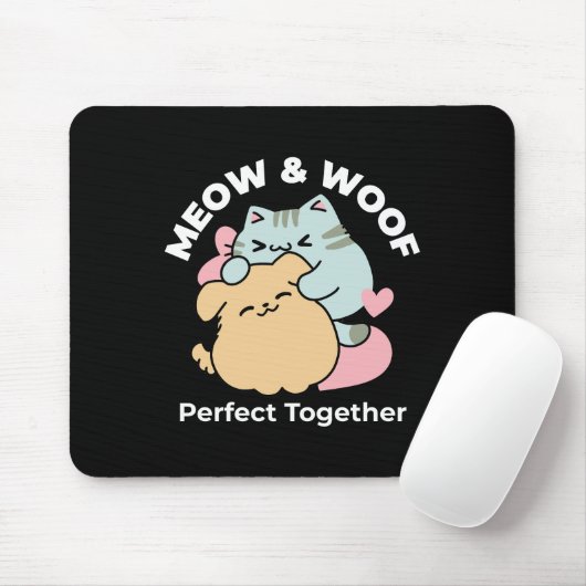 Meow & Woof perfekt zusammen - Niedliche Katze und Mousepad (Mit Mouse)