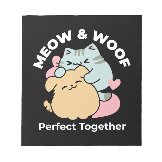Meow & Woof perfekt zusammen - Niedliche Katze und Notizblock (Vorderseite)