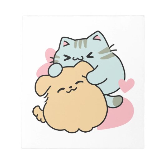 Meow & Woof perfekt zusammen - Niedliche Katze und Notizblock (Vorderseite)
