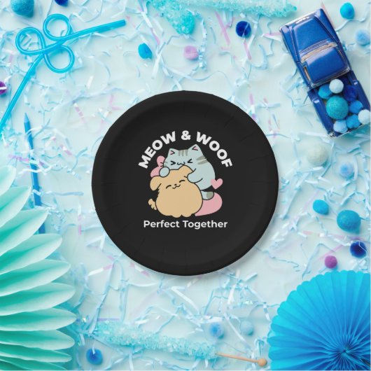 Meow & Woof perfekt zusammen - Niedliche Katze und Pappteller (Party)