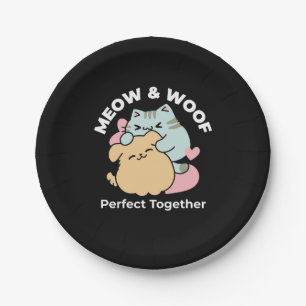 Meow & Woof perfekt zusammen - Niedliche Katze und Pappteller
