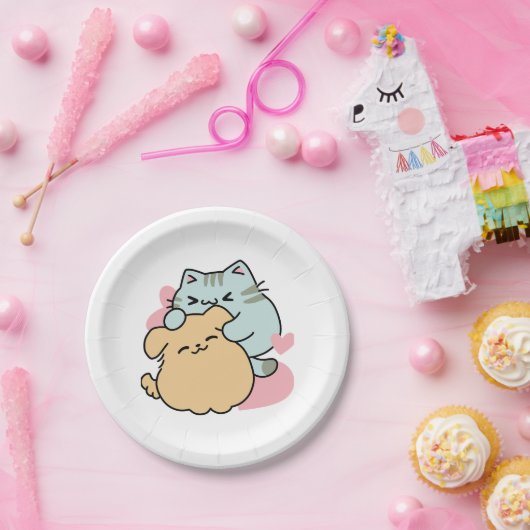 Meow & Woof perfekt zusammen - Niedliche Katze und Pappteller (Party)
