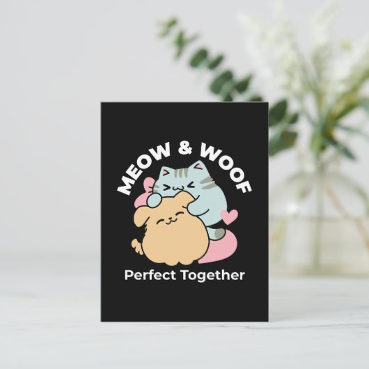 Meow & Woof perfekt zusammen - Niedliche Katze und Postkarte (Stehend Vorderseite)