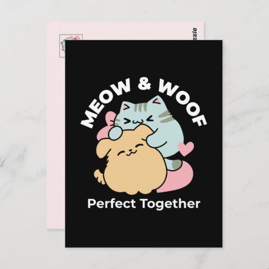 Meow & Woof perfekt zusammen - Niedliche Katze und Postkarte (Vorne/Hinten)