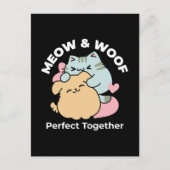 Meow & Woof perfekt zusammen - Niedliche Katze und Postkarte (Vorderseite)