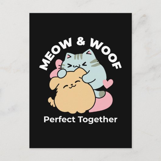 Meow & Woof perfekt zusammen - Niedliche Katze und Postkarte (Vorderseite)