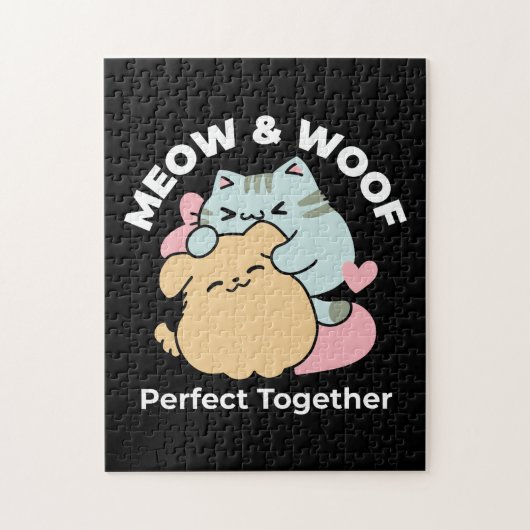 Meow & Woof perfekt zusammen - Niedliche Katze und Puzzle (Vertikal)