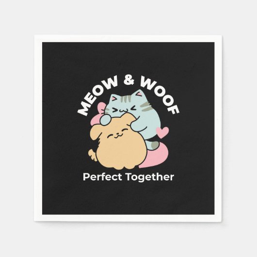Meow & Woof perfekt zusammen - Niedliche Katze und Serviette (Vorderseite)