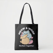 Meow & Woof perfekt zusammen - Niedliche Katze und Tasche (Vorderseite)