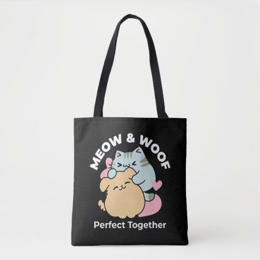 Meow & Woof perfekt zusammen - Niedliche Katze und Tasche (Vorderseite)
