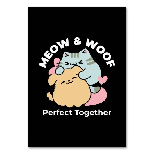 Meow & Woof perfekt zusammen - Niedliche Katze und Tischnummer (Vorderseite)