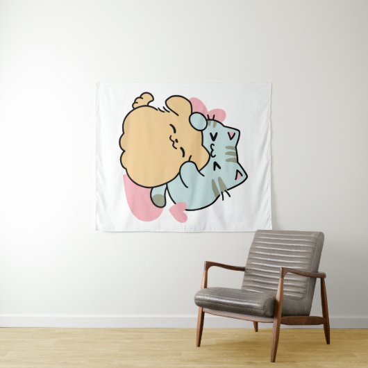 Meow & Woof perfekt zusammen - Niedliche Katze und Wandteppich (Beispiel (Horizontal))