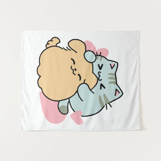 Meow & Woof perfekt zusammen - Niedliche Katze und Wandteppich (Vorderseite (Horizontal))