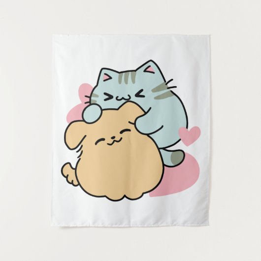 Meow & Woof perfekt zusammen - Niedliche Katze und Wandteppich (Vorderseite)