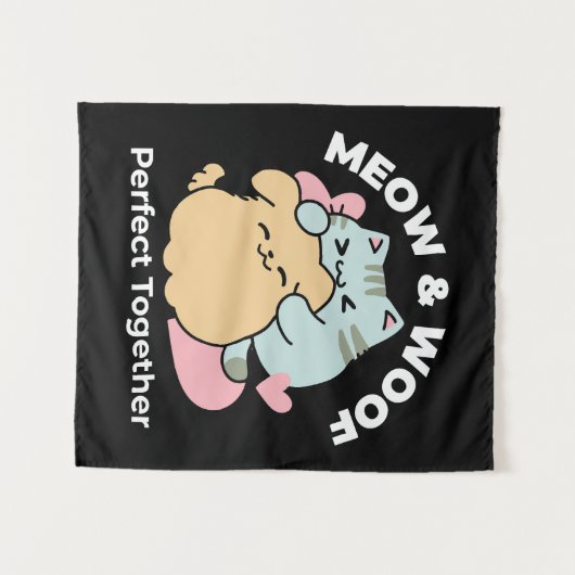 Meow & Woof perfekt zusammen - Niedliche Katze und Wandteppich (Vorderseite (Horizontal))