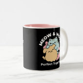 Meow & Woof perfekt zusammen - Niedliche Katze und Zweifarbige Tasse (VorderseiteRechts)