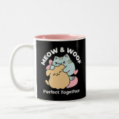 Meow & Woof perfekt zusammen - Niedliche Katze und Zweifarbige Tasse (Links)