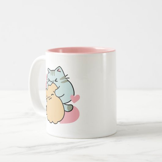 Meow & Woof perfekt zusammen - Niedliche Katze und Zweifarbige Tasse (Vorderseite Links)