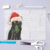 Meow Word Art and Black Bombay Santa Cat Seidenpapier (Handwerk)