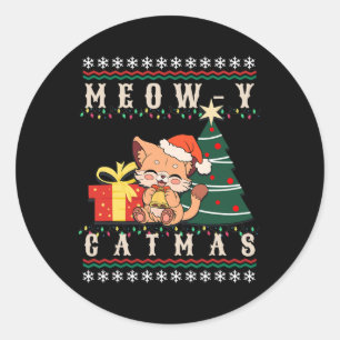 Meow-y Catmas Weihnachtsbaum Weihnachtsmädchen Jun Runder Aufkleber