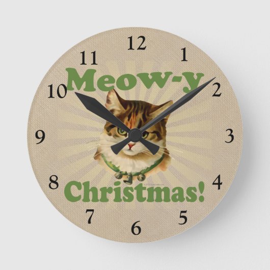 Meow--yweihnachten, niedliches runde wanduhr (Vorderseite)