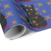 Meowa Cat Christmas | glitzernde Goldschneeflocken Geschenkpapier (Rolleneckpunkt)