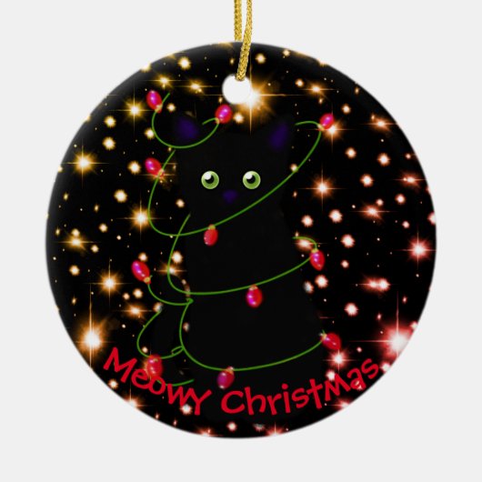 Meowa Cat Christmas Twinkle Lichter Keramik Ornament (Vorne)