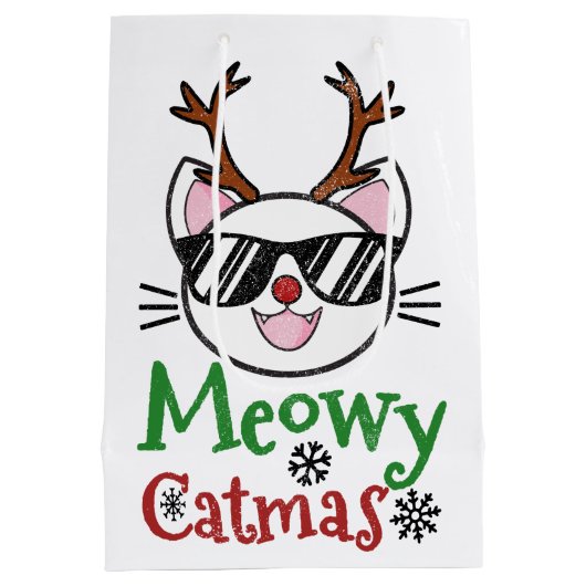 Meowa Catmas Christmas Kitty Cat Red Nose Reindeer Mittlere Geschenktüte (Rückseite)