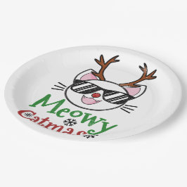 Meowa Catmas Christmas Kitty Cat Red Nose Reindeer Pappteller