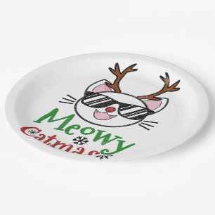 Meowa Catmas Christmas Kitty Cat Red Nose Reindeer Pappteller
