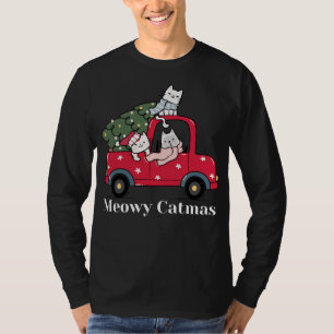 Meowa Catmas Funny Christmas Cat Red Truck T-Shirt