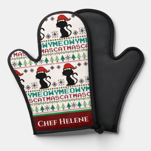 Meowa Catmas Weihnachten Weihnachtskat Ugly Sweate Ofenhandschuh (Vorderseite/Rückseite)