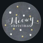 Meowa Christmas Black Chalkboard Cat Star Holiday Runder Aufkleber<br><div class="desc">Dieser niedliche Weihnachtsaufkleber mit seinen goldenen Imitaten und dem weißen Katzengesicht auf schwarzem Chalkboard-Hintergrund. Personalisieren Sie Ihre Bedürfnisse. Mehr passende Produkte finden Sie in meinem Geschäft.</div>