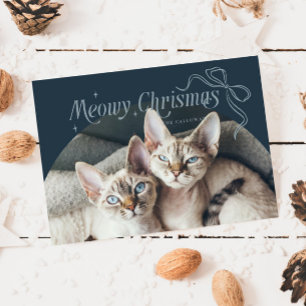 Meowa Christmas Cat Foto Blue Holiday Card Feiertagskarte