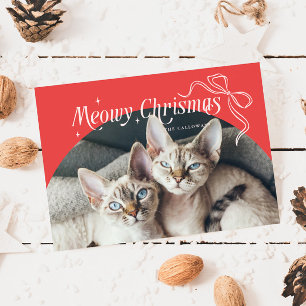 Meowa Christmas Cat Foto Red Holiday Card Feiertagskarte