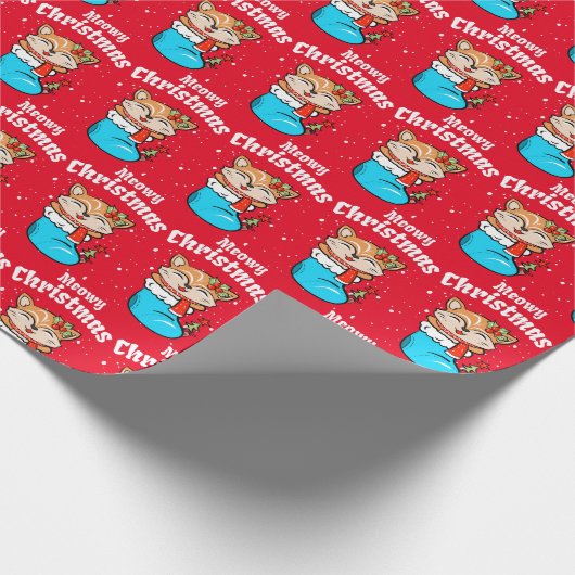 Meowa Christmas Pattern Funny Cat Christmas Wrappi Geschenkpapier (Ecke)