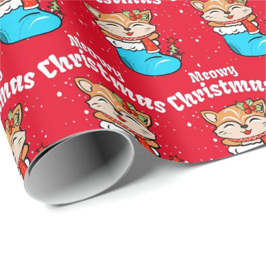 Meowa Christmas Pattern Funny Cat Christmas Wrappi Geschenkpapier (Rolleneckpunkt)