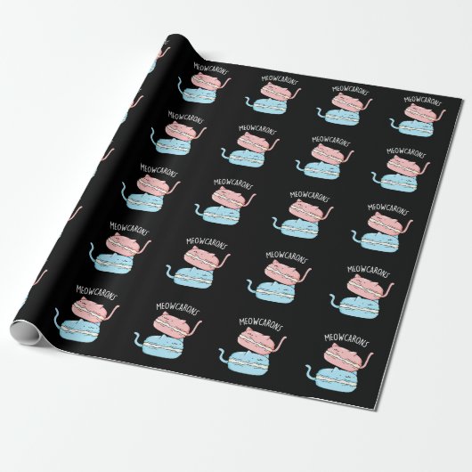Meowcarons Funny Macaron Pun Dark BG Geschenkpapier (Ungerollt)