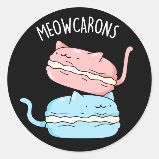 Meowcarons Funny Macaron Pun Dark BG Runder Aufkleber (Vorderseite)