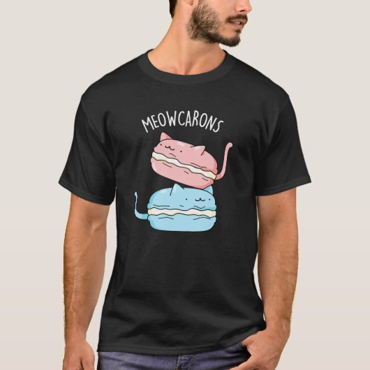 Meowcarons Funny Macaron Pun Dark BG T-Shirt (Vorderseite)